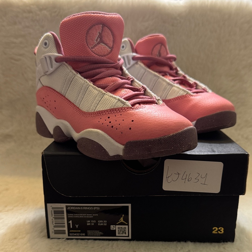 Jordan 6 Rings Kids' Sneakers in Pink and White. Comes with box.